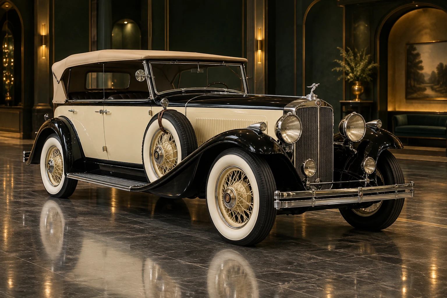 Vintage motor car in illustrative automotive artwork